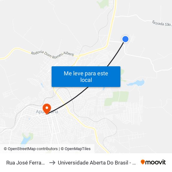 Rua José Ferragine, 850 to Universidade Aberta Do Brasil - Polo Apucarana map