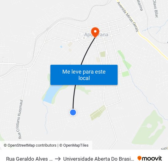 Rua Geraldo Alves Pereira, 326 to Universidade Aberta Do Brasil - Polo Apucarana map