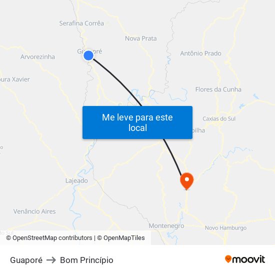 Guaporé to Bom Princípio map