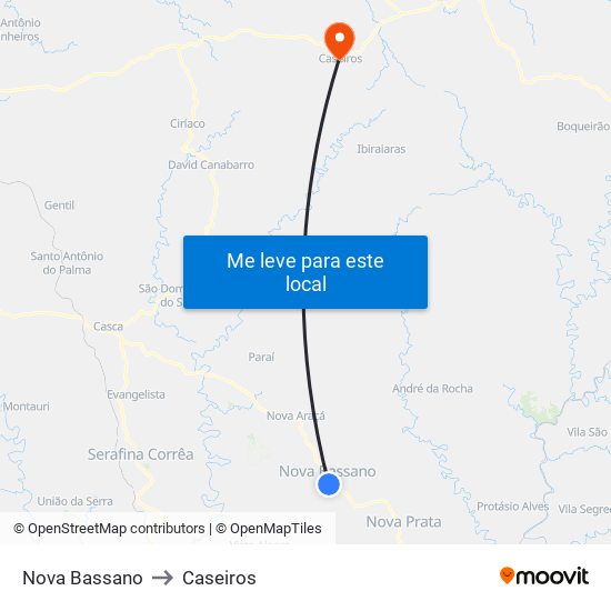 Nova Bassano to Caseiros map