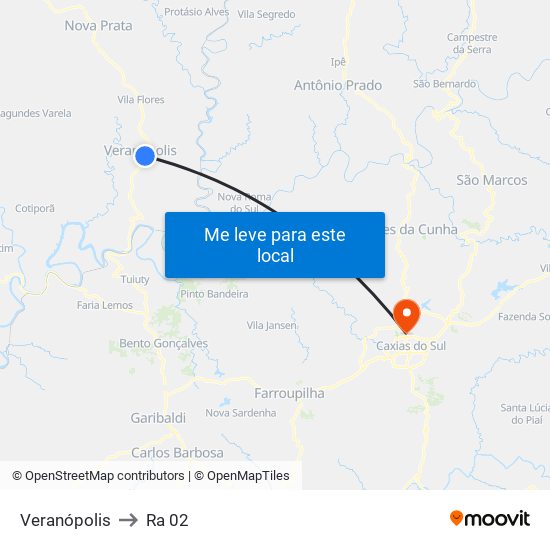 Veranópolis to Ra 02 map
