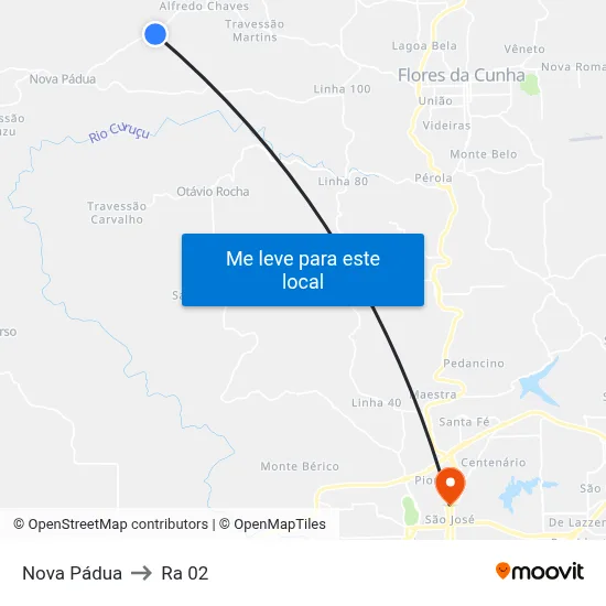 Nova Pádua to Ra 02 map