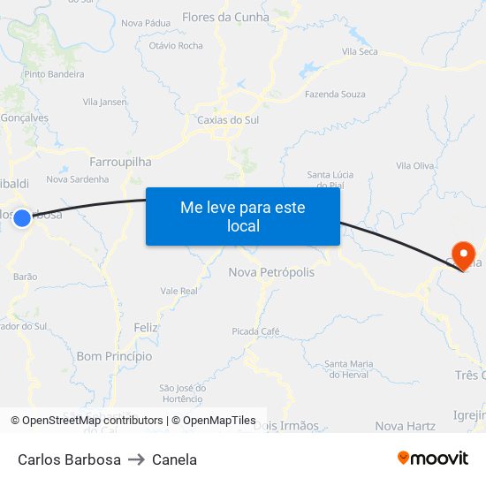 Carlos Barbosa to Canela map