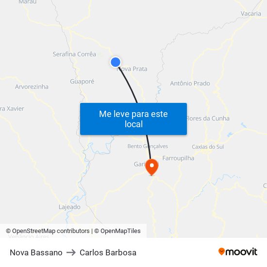 Nova Bassano to Carlos Barbosa map