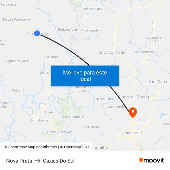 Nova Prata to Caxias Do Sul map