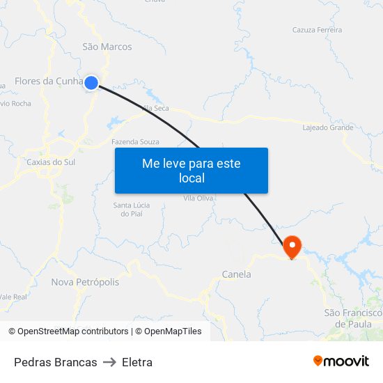 Pedras Brancas to Eletra map