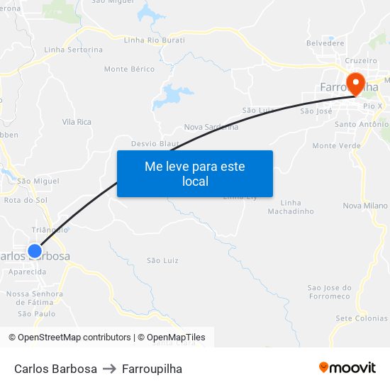 Carlos Barbosa to Farroupilha map