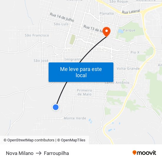 Nova Milano to Farroupilha map