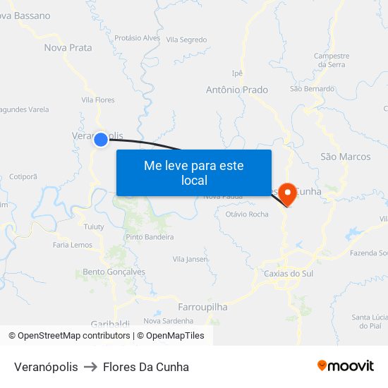 Veranópolis to Flores Da Cunha map