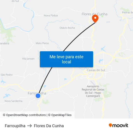 Farroupilha to Flores Da Cunha map