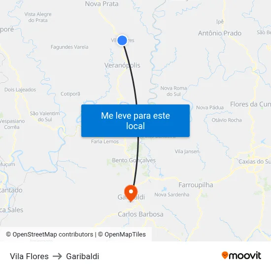 Vila Flores to Garibaldi map