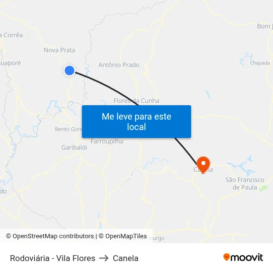 Rodoviária - Vila Flores to Canela map