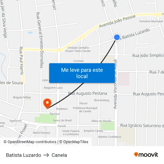 Batista Luzardo to Canela map