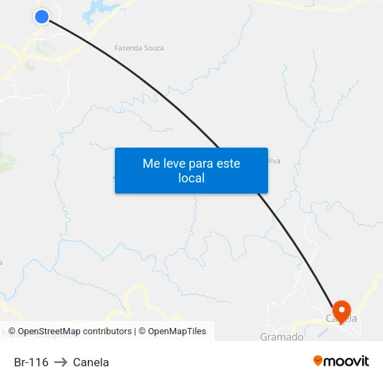 Br-116 to Canela map