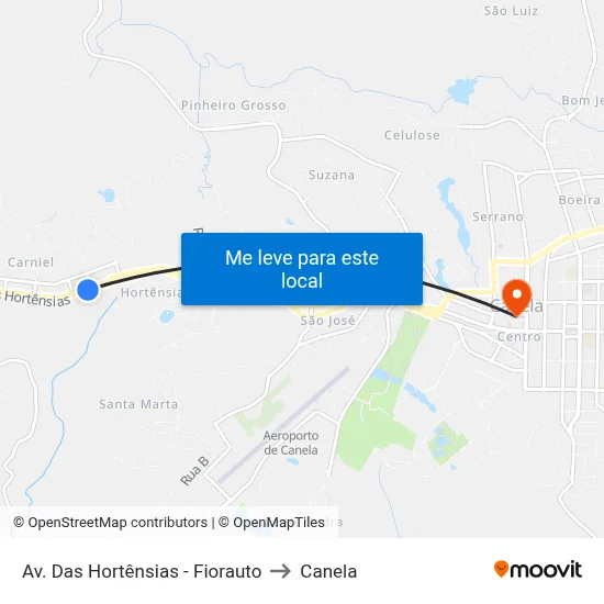 Av. Das Hortênsias - Fiorauto to Canela map