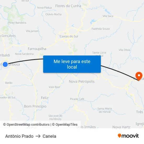 Antônio Prado to Canela map