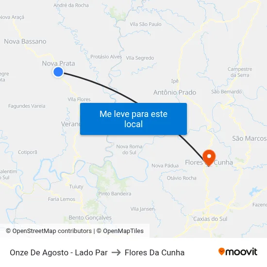 Onze De Agosto - Lado Par to Flores Da Cunha map