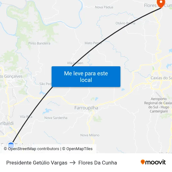 Presidente Getúlio Vargas to Flores Da Cunha map