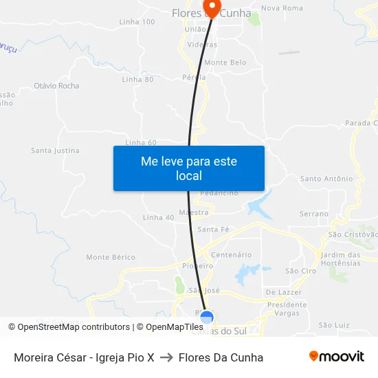 Moreira César - Igreja Pio X to Flores Da Cunha map