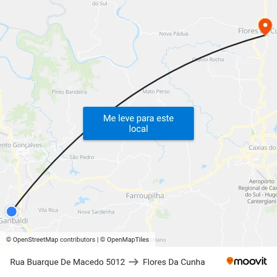 Rua Buarque De Macedo 5012 to Flores Da Cunha map