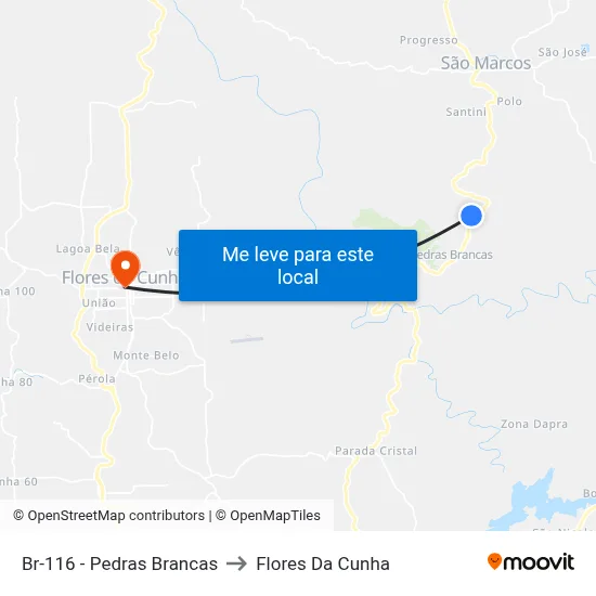 Br-116 - Pedras Brancas to Flores Da Cunha map