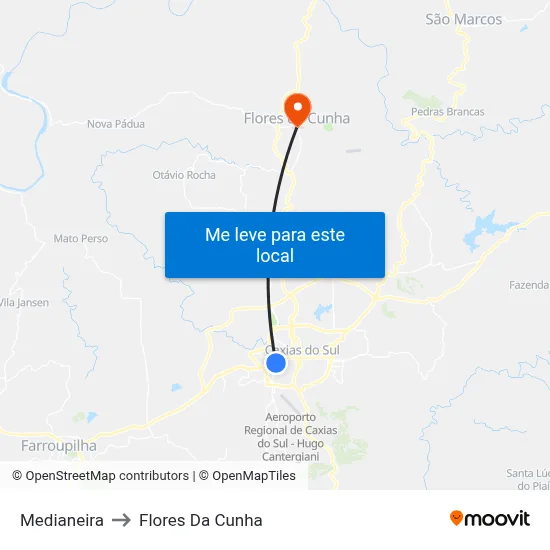 Medianeira to Flores Da Cunha map