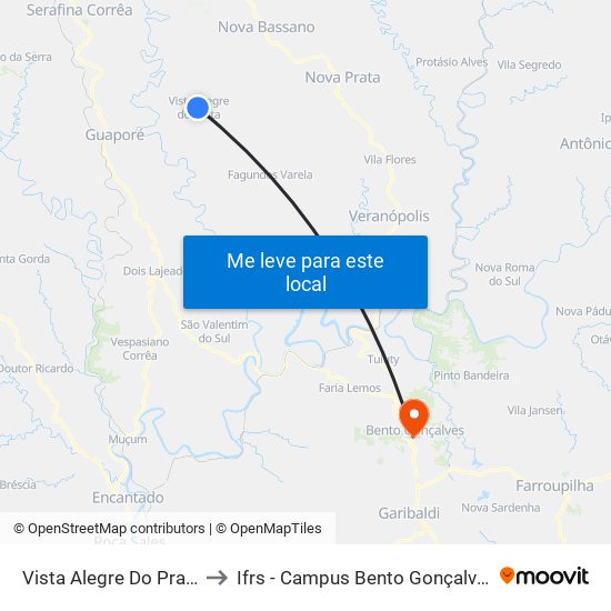 Vista Alegre Do Prata to Ifrs - Campus Bento Gonçalves map