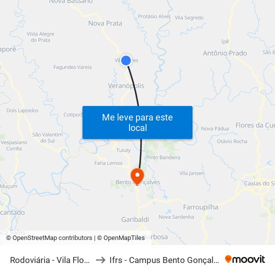 Rodoviária - Vila Flores to Ifrs - Campus Bento Gonçalves map