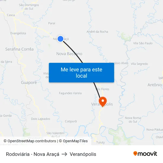 Rodoviária - Nova Araçá to Veranópolis map