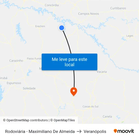 Rodoviária - Maximiliano De Almeida to Veranópolis map