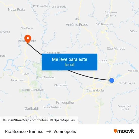 Rio Branco - Banrisui to Veranópolis map