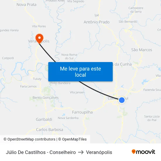 Júlio De Castilhos - Conselheiro to Veranópolis map