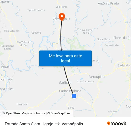 Estrada Santa Clara - Igreja to Veranópolis map
