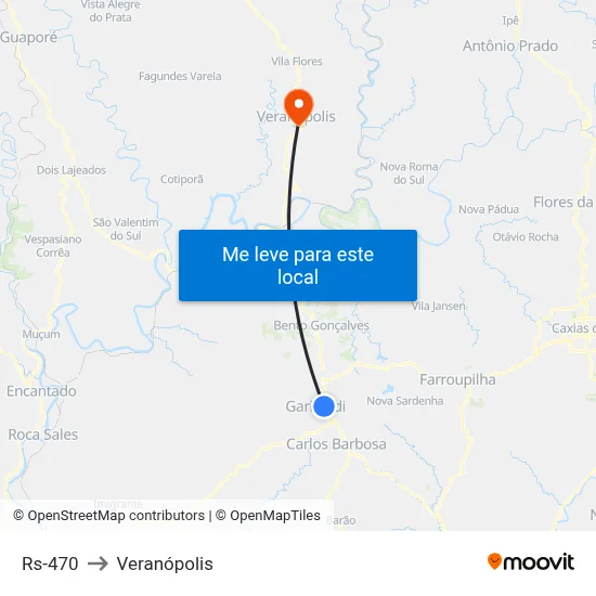 Rs-470 to Veranópolis map