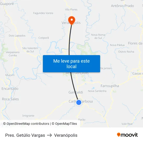 Pres. Getúlio Vargas to Veranópolis map