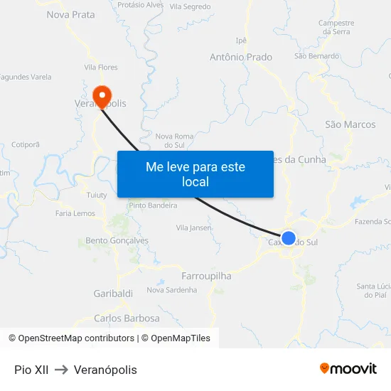 Pio XII to Veranópolis map