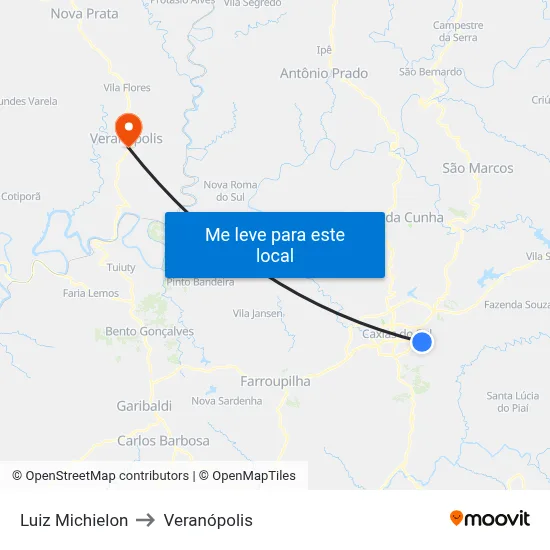 Luiz Michielon to Veranópolis map