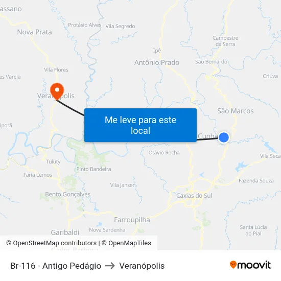 Br-116 - Antigo Pedágio to Veranópolis map