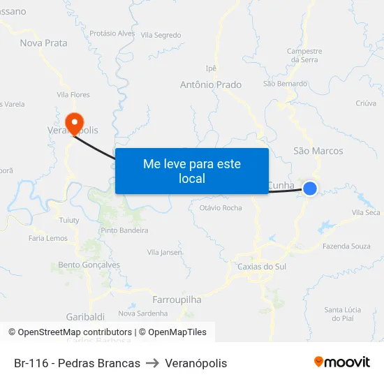 Br-116 - Pedras Brancas to Veranópolis map