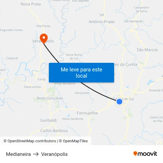 Medianeira to Veranópolis map