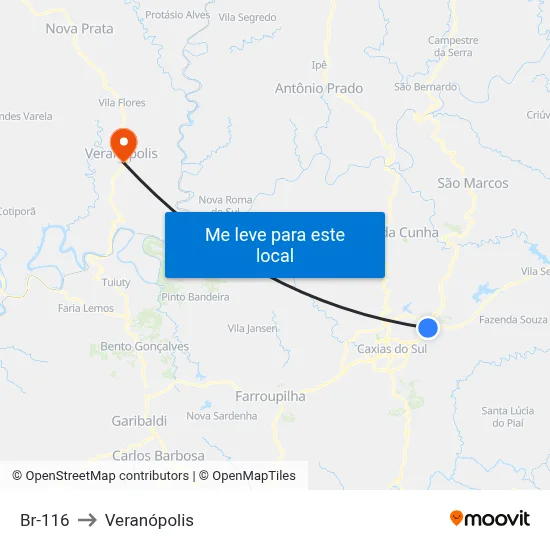 Br-116 to Veranópolis map