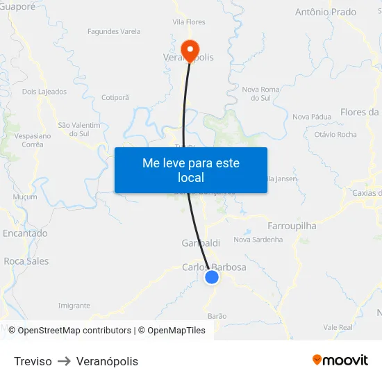 Treviso to Veranópolis map