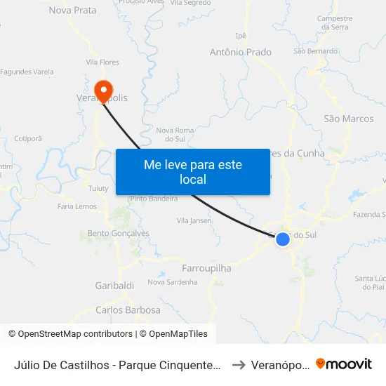 Júlio De Castilhos - Parque Cinquentenário to Veranópolis map