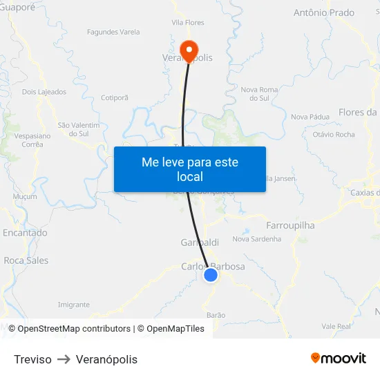 Treviso to Veranópolis map