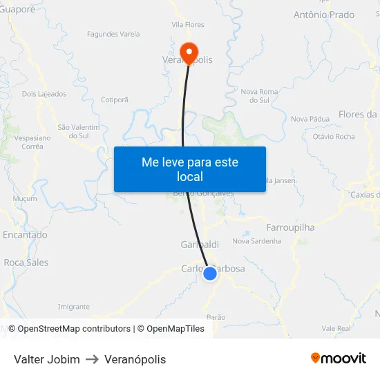 Valter Jobim to Veranópolis map