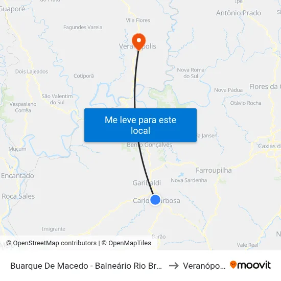 Buarque De Macedo - Balneário Rio Branco to Veranópolis map