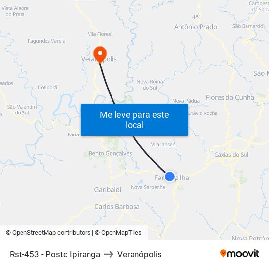 Rst-453 - Posto Ipiranga to Veranópolis map