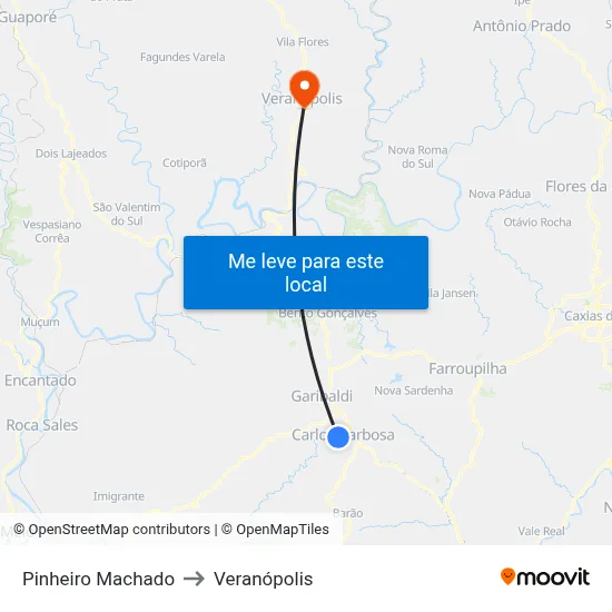 Pinheiro Machado to Veranópolis map