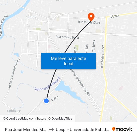 Rua José Mendes Mourão, 80 to Uespi - Universidade Estadual Do Piaui map