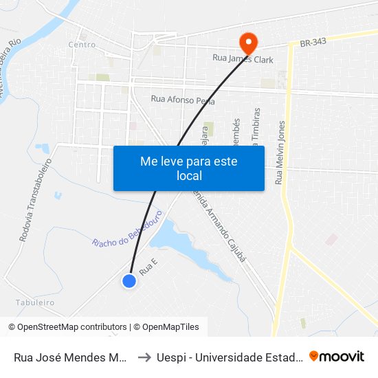 Rua José Mendes Mourão, 184 to Uespi - Universidade Estadual Do Piaui map